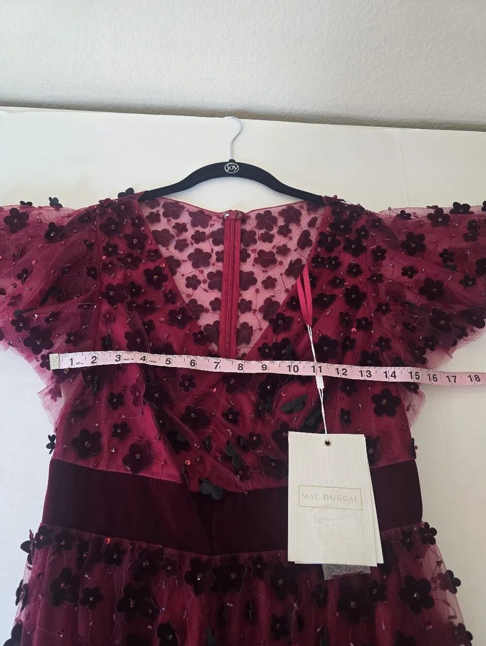 MAC DUGGAL Floral Appliqué Cocktail Midi Dress Burgundy NEW Size 6 Velvet
